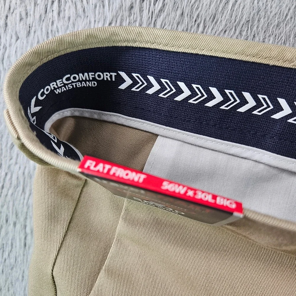 Roundtree & Yorke TravelSmart Khaki Chino Pants 56x30 Big Man Tan Flat Front NEW